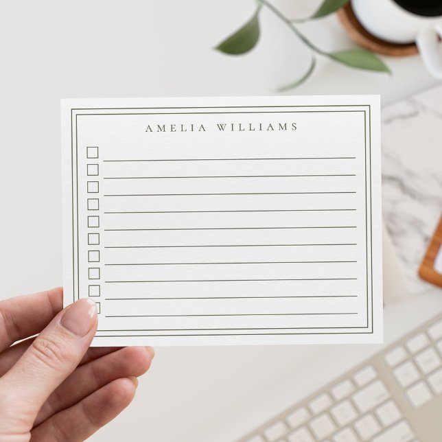 Elegant Minimalist Olive Green Checkbox To Do List Note Card (Creator Uploaded)