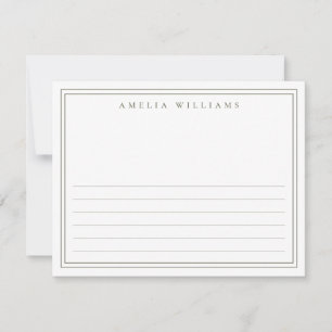 Elegant Minimalist Olive Green Half Lined Note Card