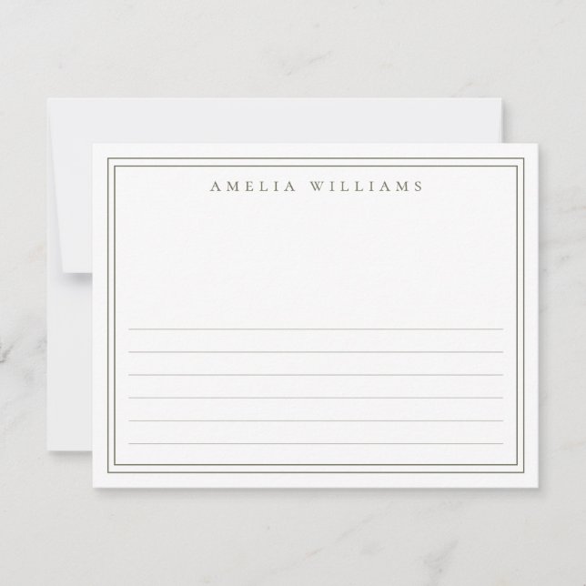 Elegant Minimalist Olive Green Half Lined Note Card (Front)