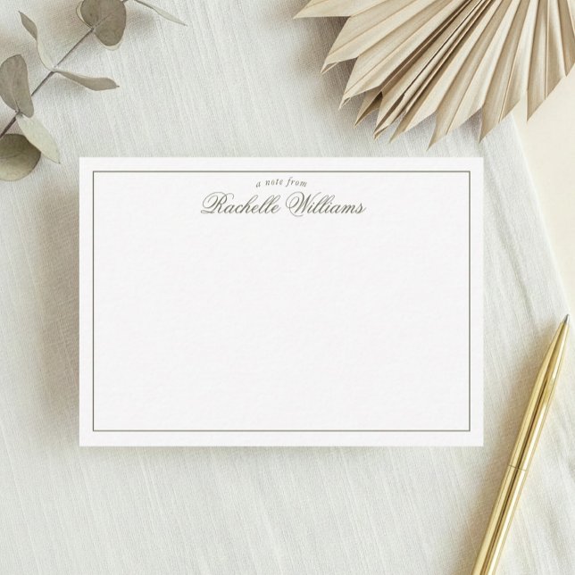 Elegant Minimalist Olive Green Monogram Note Card (Creator Uploaded)