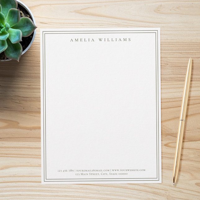 Elegant Minimalist Olive Green Two Border Letterhead (Creator Uploaded)