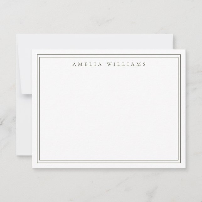 Elegant Minimalist Olive Green Two Border Note Card (Front)