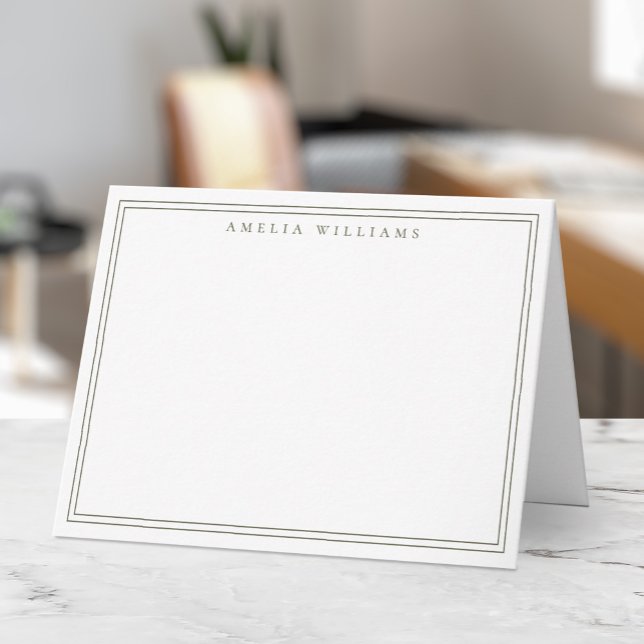 Elegant Minimalist Olive Green Two Border Note Card (Creator Uploaded)