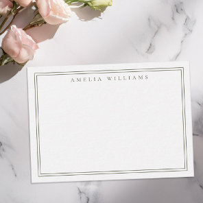 Elegant Minimalist Olive Green Two Border Note Card
