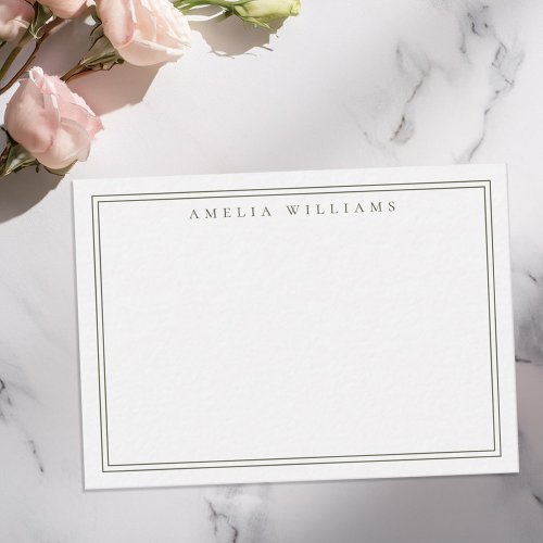 Elegant Minimalist Olive Green Two Border Note Card