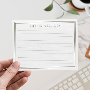 Elegant Minimalist Olive Green Two Border Ruled Note Card