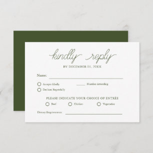 Elegant Minimalist Olive Green Wedding RSVP