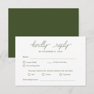 Elegant Minimalist Olive Green Wedding RSVP Card