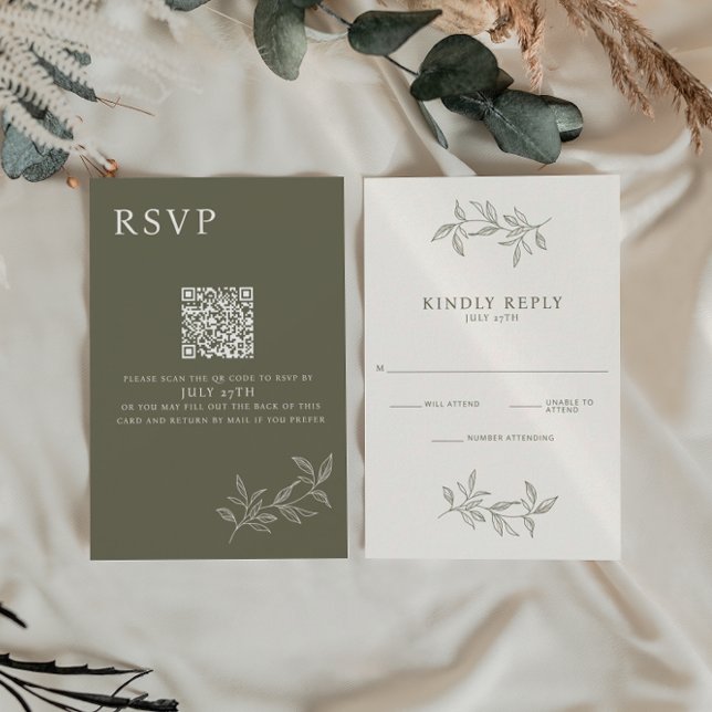 Elegant Minimalist Olive & Ivory Wedding RSVP Card (Creator Uploaded)