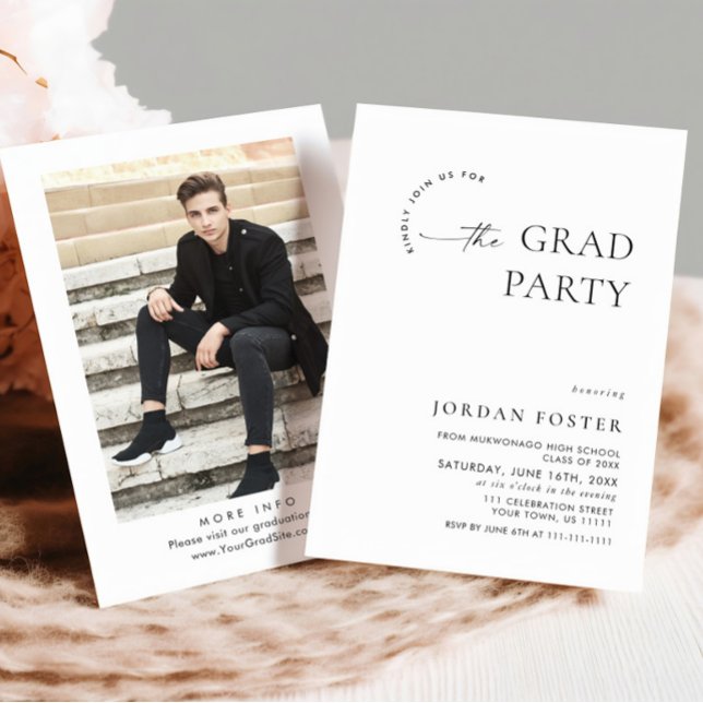 Elegant Minimalist One PHOTO Graduation Party Invitation (Creator Uploaded)