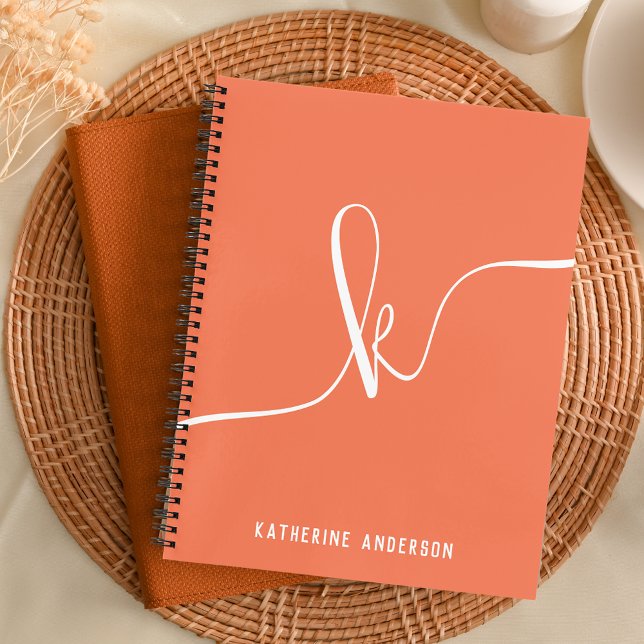 Elegant Minimalist Orange Script Monogram Bullet Notebook (Creator Uploaded)
