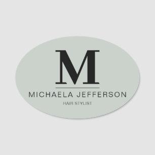 Elegant Minimalist Pale Green: Initial Monogrammed Name Tag