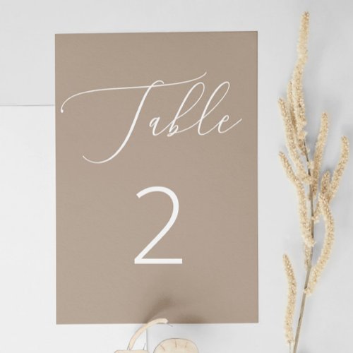 Elegant minimalist pastel pale taupe wedding table number