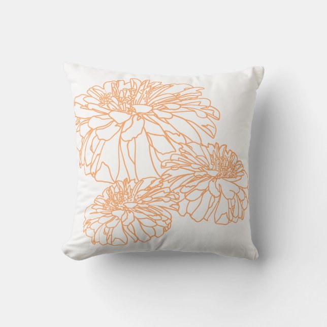 Elegant minimalist peachy orange florals throw pillow (Front)