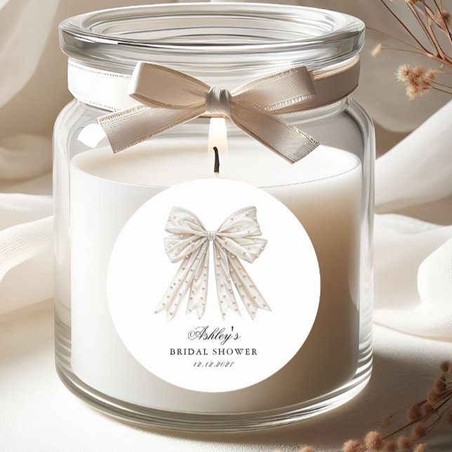Elegant Minimalist Pearls Bow Bridal Shower Classic Round Sticker (Creator Uploaded)