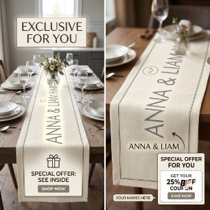 Elegant Minimalist Personalized Couple Wedding Medium Table Runner