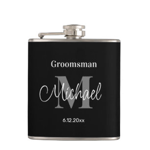 elegant minimalist personalized groomsman black flask
