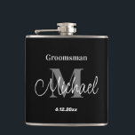 elegant minimalist personalized groomsman black flask<br><div class="desc">elegant minimalist personalized groomsman black and grey Flask</div>
