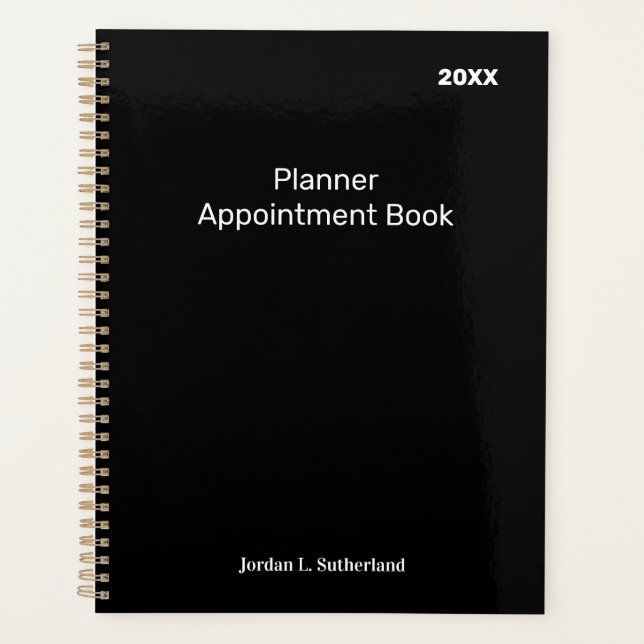 Elegant Minimalist Personalized Logo Black Planner (Front)