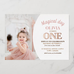 Elegant Minimalist Photo 1st Birthday  Foil Invitation