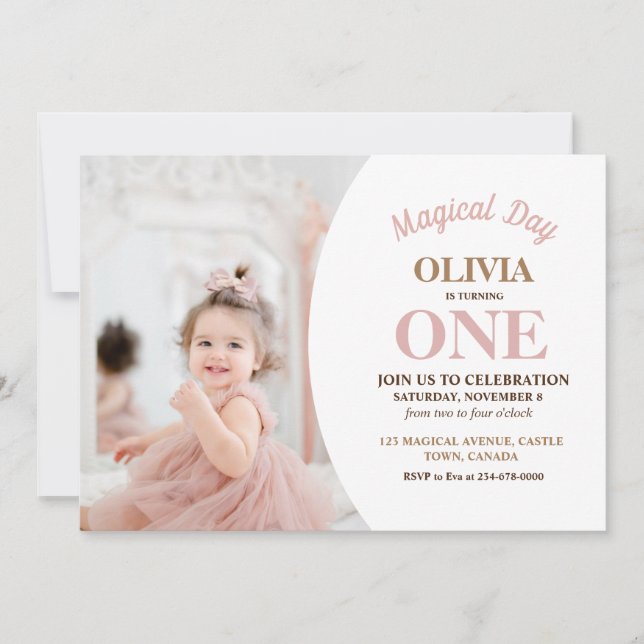 Elegant Minimalist Photo 1st Birthday Invitation (Front)