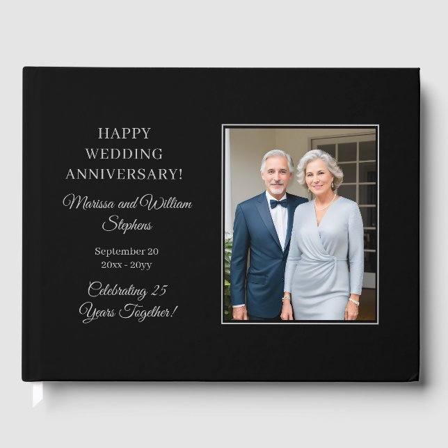 Elegant Minimalist Photo 25th Wedding Anniversary Guest Book (Front)