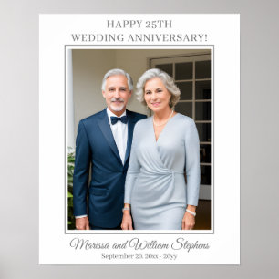 Elegant Minimalist Photo 25th Wedding Anniversary Poster