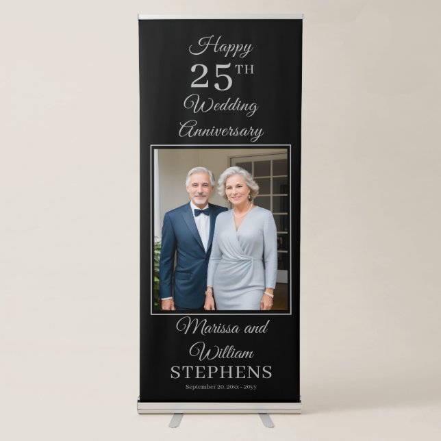 Elegant Minimalist Photo 25th Wedding Anniversary Retractable Banner (Front)