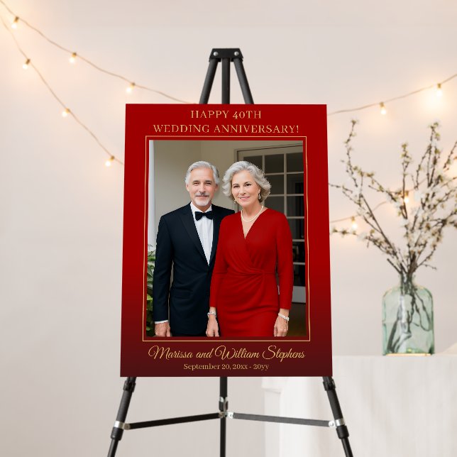 Elegant Minimalist Photo 40th Wedding Anniversary Foam Board (In Situ (Stand))