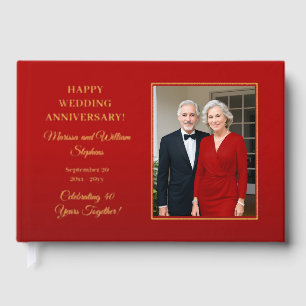 Elegant Minimalist Photo 40th Wedding Anniversary Foil Guest Book