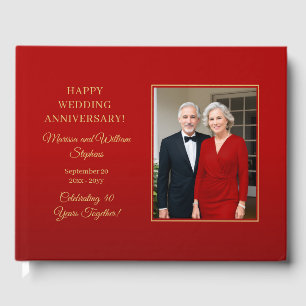 Elegant Minimalist Photo 40th Wedding Anniversary Guest Book