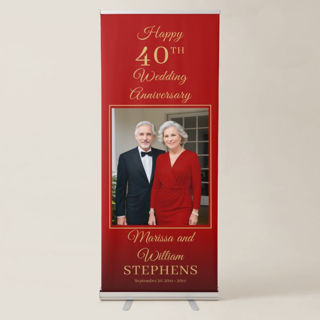 Elegant Minimalist Photo 40th Wedding Anniversary Retractable Banner (Front)