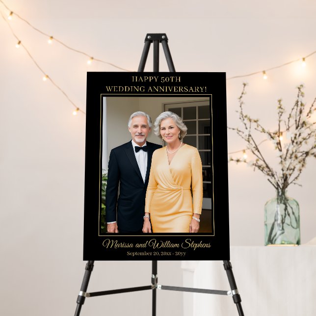 Elegant Minimalist Photo 50th Wedding Anniversary Foam Board (In Situ (Stand))