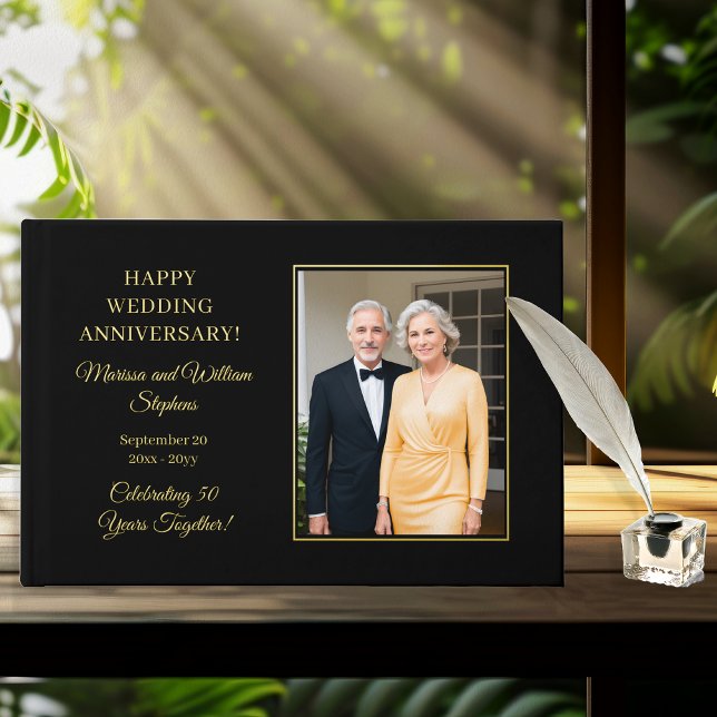 Elegant Minimalist Photo 50th Wedding Anniversary Foil Guest Book (Elegant Minimalist Photo 50th Wedding Anniversary Foil Guest Book)
