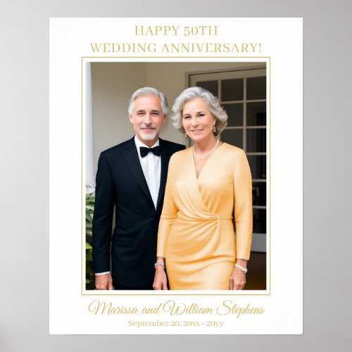 Elegant Minimalist Photo 50th Wedding Anniversary Poster