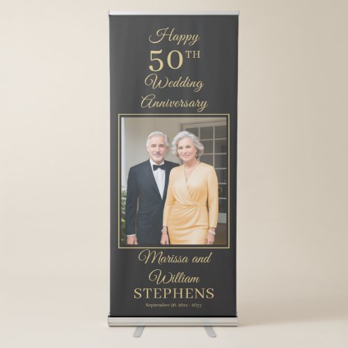 Elegant Minimalist Photo 50th Wedding Anniversary Retractable Banner