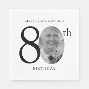 Elegant Minimalist Photo 80th Birthday Napkins