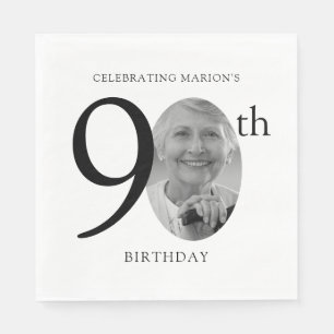 Elegant Minimalist Photo 90th Birthday Napkins
