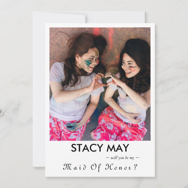 Elegant Minimalist Photo Be My Maid of Honor Invitation (Front)
