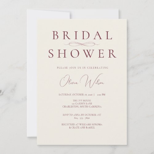 Elegant Minimalist Photo Burgundy Bridal Shower Invitation