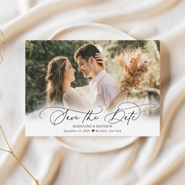 Elegant Minimalist Photo Calligraphy Wedding Save The Date (Creator Uploaded)