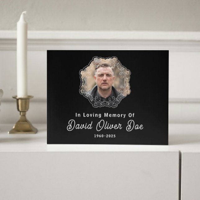 Elegant Minimalist Photo Classic Memorial Funeral Guest Book (Elegant Minimalist Photo Classic Memorial Funeral Guest Book black and white custom text picture)