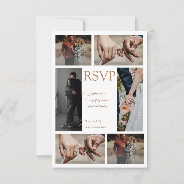 Elegant minimalist Photo Collage Wedding rsvp card (Front)