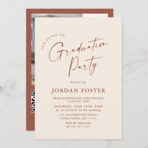 Elegant Minimalist PHOTO Graduation Party QR code Invitation
