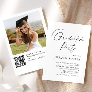 Elegant Minimalist PHOTO Graduation Party QR code Invitation