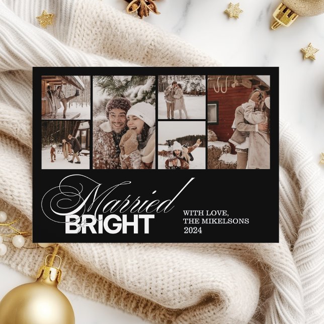 Elegant Minimalist Photo Married and Bright  Holiday Card (Creator Uploaded)