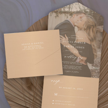 Elegant Minimalist Photo Overlay Wedding All In One Invitation by invitations_kits at Zazzle