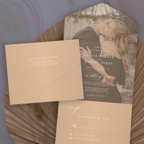 Elegant minimalist photo overlay wedding all in one invitation