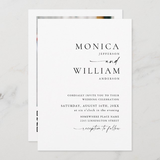 Elegant Minimalist Photo QR code Wedding Invitation (Front/Back)
