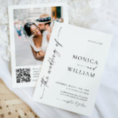 Elegant Minimalist Wedding Photo QR code 2 PHOTO Invitation